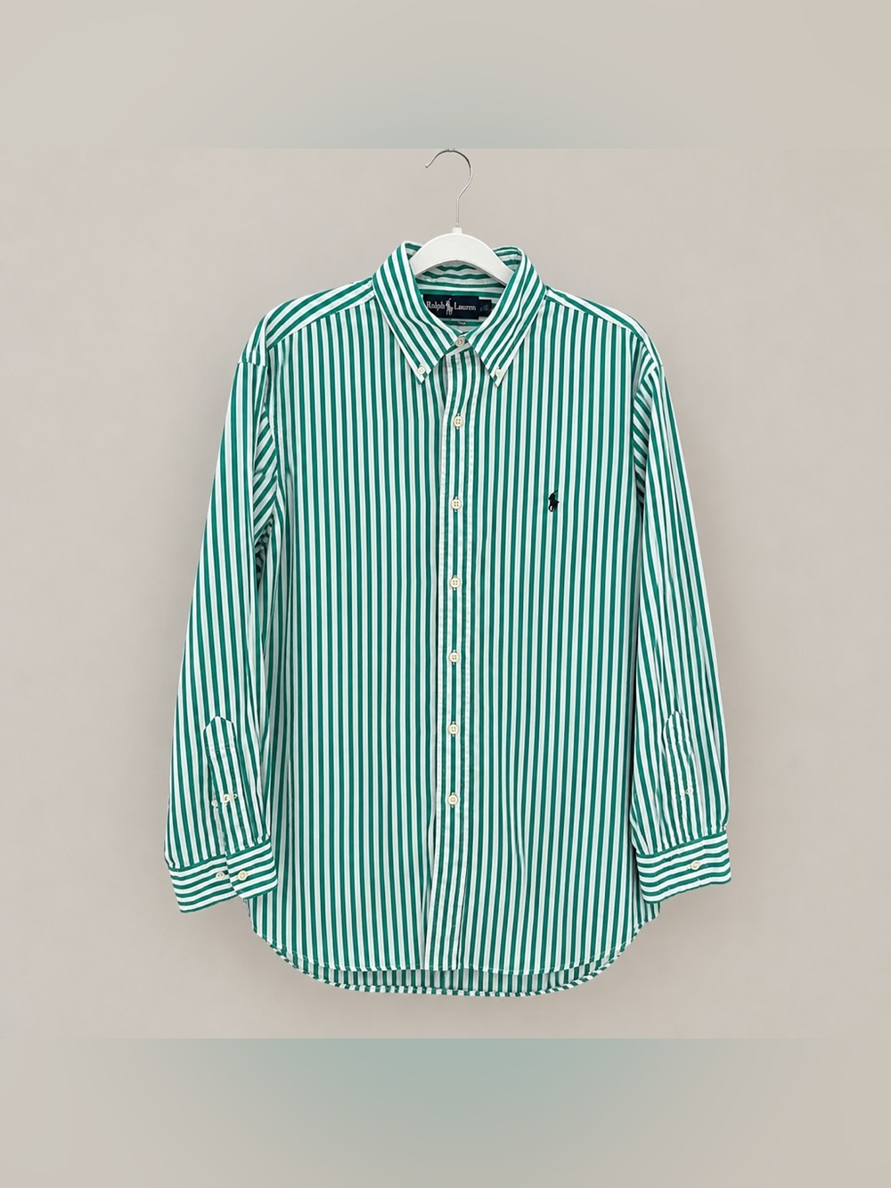 Ralph Lauren Yarmouth Green White Stripe Button Down Shirt Men’s 16 34/35